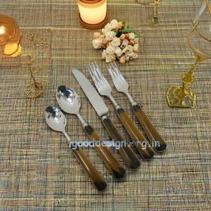 Lot de 5 couverts de mariage en acier inoxydable avec poignée en os blanc naturel - Product Image 4