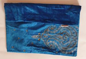 Turquoise Velvet Embroidered Cushion Cover Square Bohemian Style Home <b>Decor</b> <b>Pillow</b> Case with Gold Scroll Pattern - Product Image 3