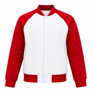 เสื้อแจ็คเก็ตวาร์ซิตี้สีแดงขาวสำหรับผู้ชาย ผ้าฟลีซ ทรงเบสบอล บอมเบอร์ลำลอง เสื้อคลุมฤดูหนาว ปิดแบบสวมหัว แต่งขอบยางยืด ตัดต่อสี - Product Image 1
