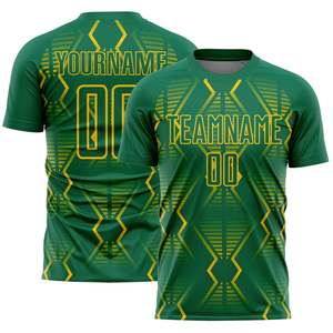 เสื้อฟุตบอลแบบซับลิเมชั่นสีเขียวเหลืองแบบกำหนดเอง แขนสั้นสำหรับผู้ชาย ระบายเหงื่อได้ดี พิมพ์ชื่อทีม ชุดสำหรับทุกฤดูกาล - Product Image 4
