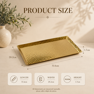 Plateau de service martelé en acier inoxydable de luxe, finition or premium, plateau décoratif pour une présentation élégante lors des repas - Product Image 2