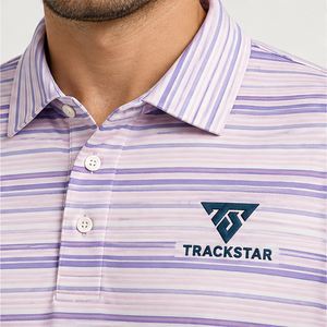 Polo à manches courtes pour homme Trackstar, rayures horizontales lavande et blanc, col boutonné, décontracté, pour le golf, logo personnalisé - Product Image 6