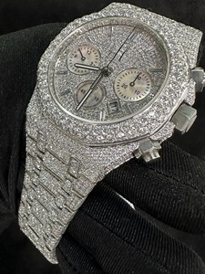 Reloj cronógrafo octogonal con incrustaciones de diamantes, 44 mm, analógico, de cuarzo, unisex, de lujo, con correa de acero inoxidable y cierre desplegable. - Product Image 3