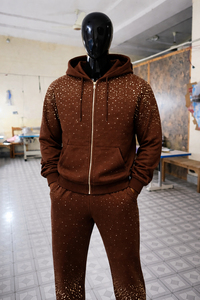 Chándal con Capucha para Hombre, Estampado de Puntos Marrones, Cierre Completo con Bolsillos, Corte Regular Informal, Ropa de Otoño, 100% Algodón, Chándal con Pedrería - Product Image 6