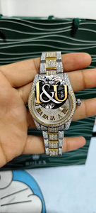 Reloj de pulsera para hombre, de lujo, estilo hip hop, con movimiento mecánico automático, de acero inoxidable, con diamantes de imitación de dos tonos, estilo antiguo - Product Image 1