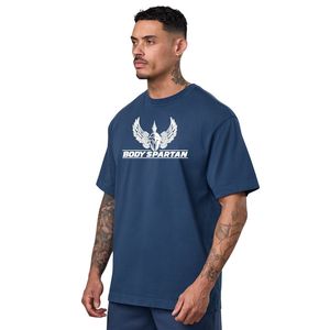 Camiseta Gráfica Azul Marino para Hombre, Lavada, de Algodón, Cuello Redondo, Manga Corta, Estilo Casual Urbano, Suave, Transpirable y a la Moda - Product Image 1
