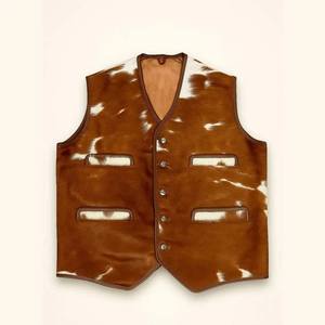 Canvas Men's Genuine Leather Shell <b>Vest</b> 100% Polyester Filling Moto Biker Style Button Front Casual Outerwear for Winter Vintage - Product Image 2
