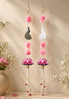 Décoration indienne en MDF, décor Puja, paon imprimé, Shubh Labh avec perles dorées, suspension de porte avec perles pour décorations de Diwali