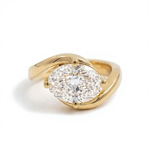 Bague de fiançailles solitaire ovale 2 carats CVD de laboratoire couleur D VVS, taille East-West, avec bande torsadée, certifiée IGI en or massif 14K - Product Image 5