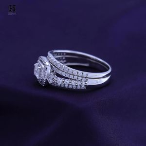 Anillo de compromiso de lujo con diamante de laboratorio talla princesa, oro blanco de 14K, halo doble con amortiguación, proveedor mayorista de anillos nupciales apilables - Product Image 6