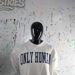 Sweat-shirt à col montant gris cendre ONLY HUMAN, broderie appliquée 100% noire, col large, fils fins - Product Image 3