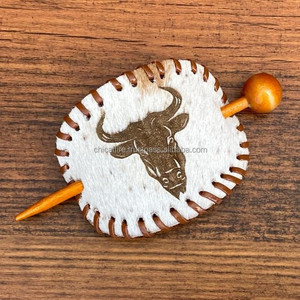 Premium Laser-Engraved 100% Genuine Handmade Leather <b>Hair</b> <b>Barrette</b> with Wooden Slide, Luxury Designer Accessory <b>for</b> Women - Product Image 2