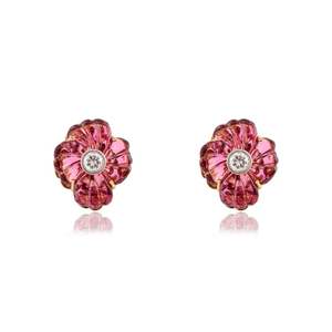 <b>Fine</b> Stud <b>Earrings</b> 18K Carved 9.25 Carat Tourmaline Vintage Flower <b>Earrings</b> - Product Image 3