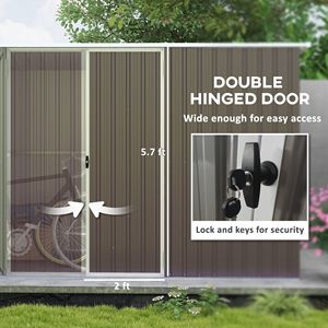 Capanno da Giardino 3,4m x 1,7m Grigio Chiaro in Metallo Zincato, Struttura Esterna Multiuso per Giardini, Cortili, Biciclette, Patio con Porta Chiudibile a Chiave - Product Image 6