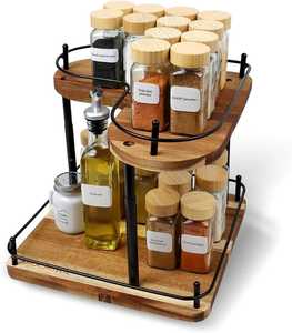 2 Tier Bamboo Corner Spice Rack Organizer Revolving Lazy Susan <b>Kitchen</b> Countertop <b>Storage</b> Shelf Standing Wood Seasoning Holder - Product Image 4