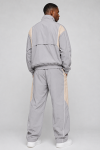Manufacturer 100% Nylon <b>Waterproof</b> <b>Tracksuit</b> Custom Logo Color Block Windbreaker Reflective Piping Running Streetwear Suit OEM - Product Image 4