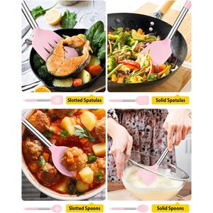 Set di 4 Utensili da Cucina in Silicone Antiaderenti, Spatole Grandi e Solide Resistenti al Calore, Cucchiai Forati Rosa, Kit Senza BPA - Product Image 3