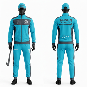 Survêtement de hockey sur gazon haut de gamme 300 GSM en polyester brossé vert olive avec empiècements bleu marine et logo personnalisé par transfert thermique - Product Image 3