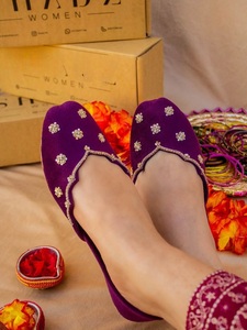 Zapatos Planos de Mujer Khussa Jutti Morados Bordados con Cuentas, Punta Cuadrada, de Cuero Genuino, Estilo Bailarina, para Todas las Temporadas - Product Image 4