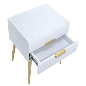 Comodino Bianco e Oro a 2 Cassetti, Elegante Tavolino per Arredamento Camera da Letto - Product Image 6