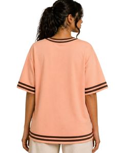 เสื้อยืดโอเวอร์ไซส์ผู้หญิงสีพีชแบบลำลองทรงหลวมผ้าฝ้ายสำหรับฤดูร้อนตกแต่งขอบตัดกันแขนสั้นสไตล์สตรีทแวร์ ผลิตตามสั่งจากโรงงาน - Product Image 2