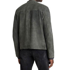 Veste en cuir suédé vert pour homme, col rabattu, longueur normale, couleur unie, style décontracté, vêtements d'automne - Product Image 1
