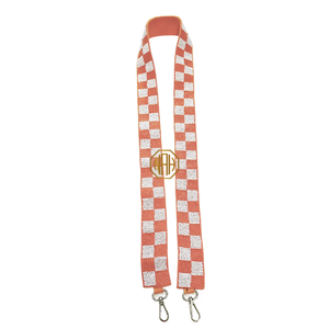Sangle de sac à main brodée à carreaux orange et blancs, détachable, avec perles, ceinture d'épaule, clip doré, fabricant OEM ODM, vente en gros - Product Image 5