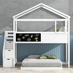 Letto a castello matrimoniale con scala contenitore bianca e lavagna per bambini - Vecchio SKU GX001701AAK - Product Image 3