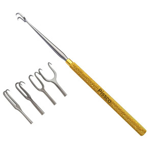 PISSCO Crochet cutané chirurgical à double pointe, rétracteur cutané à manche doré, en acier inoxydable, 1 pièce - Product Image 1