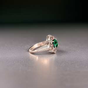 925 Sterling Silver Emerald Cushion Cut Flower <b>Statement</b> <b>Ring</b> IGI Certified Vintage Art Deco Design Handmade Women's Jewelry - Product Image 3