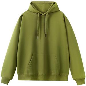 Sweat-shirt à capuche unisexe surdimensionné, vert uni, tricoté, décontracté, avec poche avant, coupe classique, pour l'automne - Product Image 2