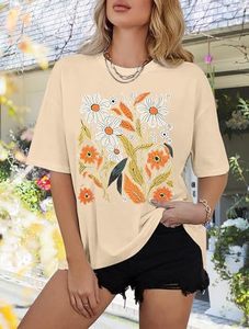 T-shirt femme toucher doux 100 % coton, coupe ample, streetwear, motif graphique, usage quotidien, vente en gros - Product Image 2