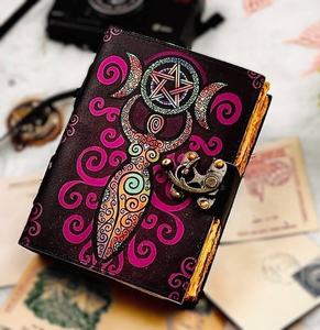 Wholesale Genuine Leather Handicraft Wiccan <b>Pagan</b> Print Journal, Handmade Deckle Edge Papers C-Lock Closure Journal Note <b>Books</b> - Product Image 5