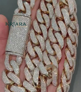 S925 Men's Rose Gold Plated Moissanite <b>Statement</b> <b>Necklace</b> Round Brilliant Cut Micro Insert Link Chain Hiphop Jewelry - Product Image 4