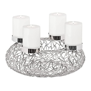 Elegant Design Silver metal candle holder with <b>wire</b> <b>basket</b> design luxury round candelabra stand modern candle holder - Product Image 1