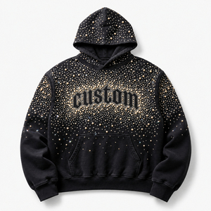 Sweat à capuche surdimensionné personnalisé 100% coton avec fermeture éclair ornée de strass, tissu doux, style vintage, pour unisexe, confort optimal - Product Image 1