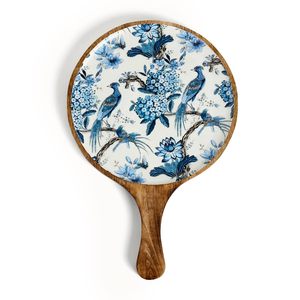 Highly Impactful Sticker Printed Mango Wood Stylish Round Snack and Dinner Serving <b>Breakfast</b> <b>Trays</b> At Best and Lowest Price - Product Image 1