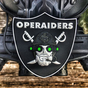 Operaider 3D Rubber Patch Black Shield Shape With <b>Skull</b> And Swords Design Sew-On For <b>Bags</b> - Product Image 1
