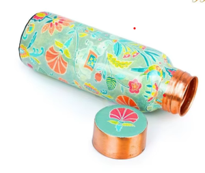 Bouteille d'eau en cuivre avec motif floral, portable, pour les voyages, couvercles inclus - Product Image 1