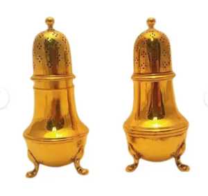 Skies Trader Antique Gold Brass <b>Salt</b> and Pepper Shakers Set Vintage Pear Shaped Metal Cruet Classic Spice Dispenser - Product Image 2