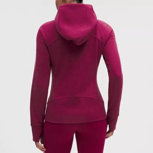 <b>Lightweight</b> Custom Maroon <b>Women's</b> <b>Hooded</b> Fleece <b>Jacket</b> Full Sleeve Quarter Zipper Closure Solid Color Breathable Autumn <b>Jackets</b> - Product Image 2