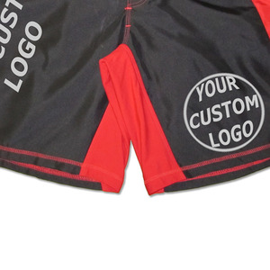 Shorts de boxe personnalisés avec logo, noir et rouge, taille élastique, respirants, pour entraînement MMA, vêtements de combat, toutes saisons, en polyester - Product Image 5