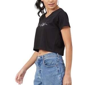 Camiseta Corta de Algodón Negra Personalizada para Mujer con Estampado Gráfico de Latido de Corazón y Huella de Pata, Camiseta Casual de Manga Corta para Amantes de Mascotas, Venta al por Mayor OEM - Product Image 3