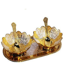 Ensemble de plateaux Kamal plaqués argent, or et laiton, boîte en velours royal, capsule, 5 pièces, style européen, cadeau de mariage, fabriqué en métal, importé - Product Image 4
