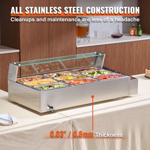Scaldavivande Commerciale Elettrico a 9 Vasche 1500W, Tavolo Riscaldante a Vapore in Acciaio Inossidabile con Capacità 9 x 5QT, Attrezzatura per Mantenimento Calore Buffet - Product Image 5