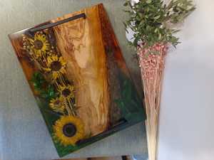 Premium Natural Wood & <b>Epoxy</b> Resin Decorative Tray with Modern Metal Handles for Living Room, Dining <b>Table</b> & Wedding Gifts - Product Image 2