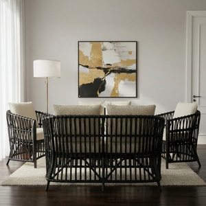 Modern Luxury Black Rattan <b>Dining</b> Chair Outdoor Patio Cushion <b>Armchair</b> Accent Living Room Sustainable Eco-Friendly Waterproof - Product Image 2