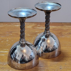 Wholesale Customizable Round Long Stem Wine <b>Glass</b> Set of 2 Wedding Barware Handmade Vintage Metal <b>Goblets</b> - Product Image 4
