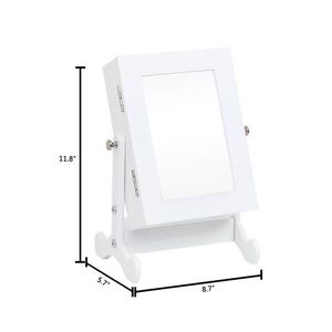 Armadietto Portagioie Bianco Piccolo con Specchio, Organizer da Tavolo con Base per Gioielli - Product Image 3
