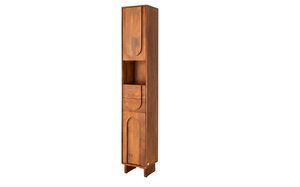 Mueble de Baño de Madera de Teca, Torre Alta y Estrecha para Ropa con Nicho Central Abierto - Product Image 1